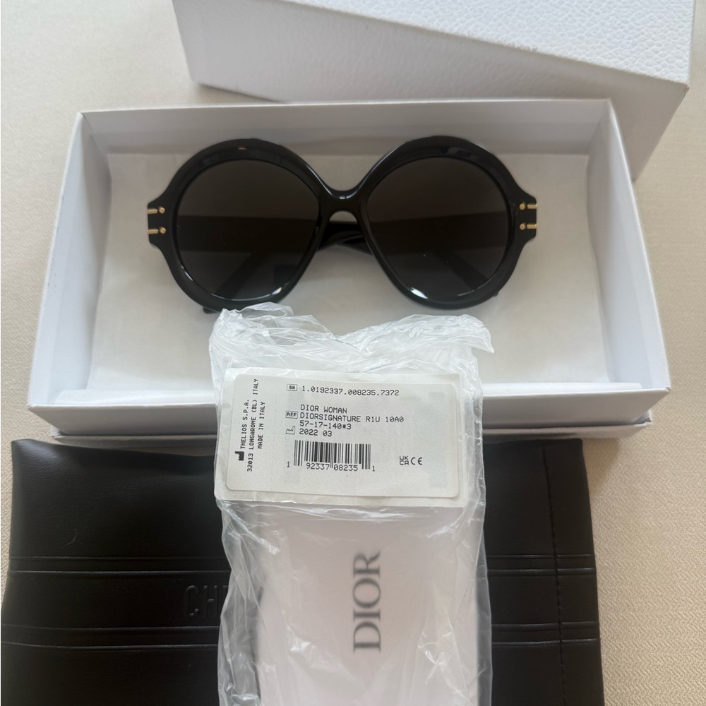 Dior Black Round Women's Sunglasses with Gold Accents